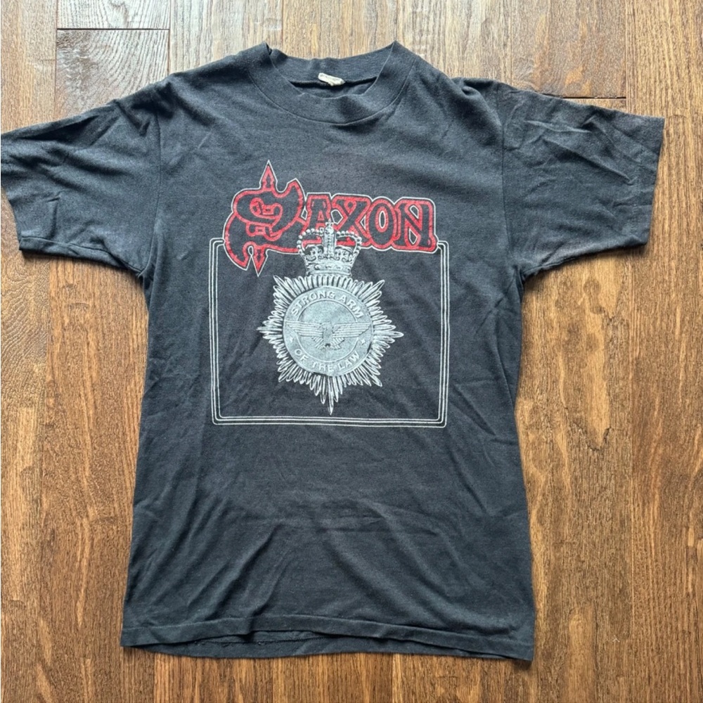 VTG  Saxon 1980 / 81 original UK tour t shirt NWOBHM Strong Arm of the Law